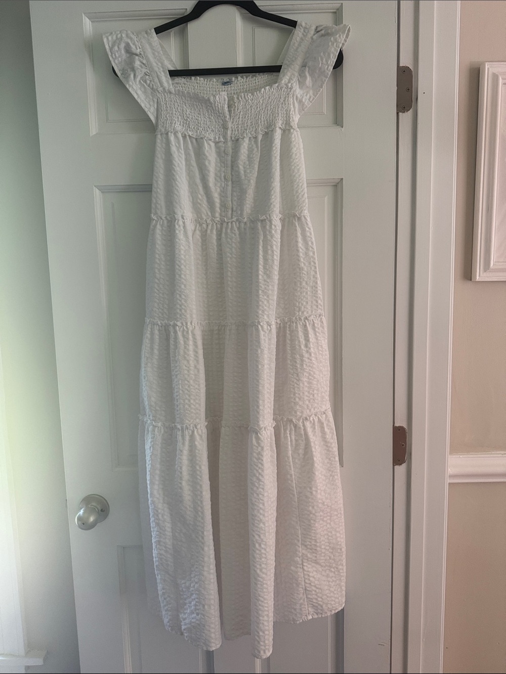 Old Navy White Tiered Maxi Dress with Smocked Bodice